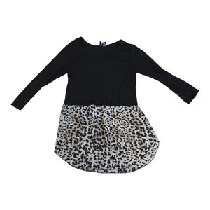 Ultra Flirt black and animal print 3/4 sleeve baby doll top, L. EUC.